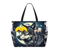 YIJIAYUN Lupo notte luna stampa grande capacità spiaggia borse da viaggio con cerniera e tasche per viaggi vacanze fitness