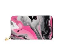 YIJIAYUN Portafoglio da donna alla moda lungo rosa astratto marmo grigio stampa artistica in pelle con grande clip, porta carte, scomparti.