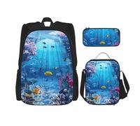 YIJIAYUN Set da 3 pezzi con stampa colorata a tema oceano per studenti: borsa per la scuola, astuccio, borsa per il pranzo