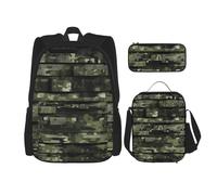 YIJIAYUN Set da 3 pezzi con stampa mimetica digitale per studenti: borsa per la scuol astuccio+borsa per il pranzo combinazione