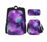 YIJIAYUN Set da 3 pezzi per la scuola con stampa magica galassia cielo viola per studenti: borsa da scuol astuccio+borsa per il pranzo combinazione