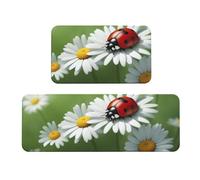 YIJIAYUN Set di 2 tappetini da cucina con coccinella su margherita (120 x 43 cm+75 x 43 cm) con retro antiscivolo per lavello, lavanderia