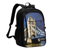 YIJIAYUN Zaino con porta di ricarica e jack per cuffie, con porta USB e Tower Bridge a Londra, per lavoro, lavoro, scuola