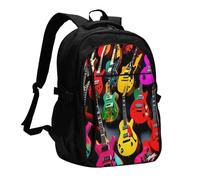 YIJIAYUN Zaino con stampa di chitarra colorata USB per computer portatile, con porta di ricarica e jack per cuffie, per lavoro, affari, scuola