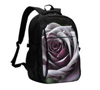 YIJIAYUN Zaino con stampa di rose gotiche e porta USB per computer portatile, con porta di ricarica e jack per cuffie, per lavoro, lavoro, scuola