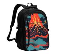 YIJIAYUN Zaino con stampa vulcano USB per computer portatile, con porta di ricarica e jack per cuffie, per lavoro, lavoro, scuola