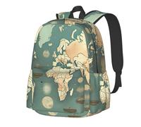 YIJIAYUN Zaino spazioso e leggero con stampa retrò con mappa del mondo per studenti, resistente, cinghie regolabili per scuola o viaggio