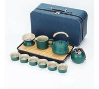 YIK TUNG Teiera cinese, set da tè giapponese, 14 pezzi, set di teiere in ceramica portatile con 6 tazze da tè e vassoi in porcellana, set da tè per esterni, picnic, business, hote (verde)