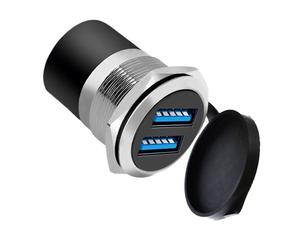 YiKaiEn Adattatore doppio USB 3.0 per montaggio a pannello, connettore rotondo filettato con copertura antipolvere impermeabile, 2 porte femmina a 2 porte femmina, 5 Gbps per trasferimento dati ad