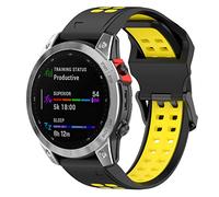 Yikamosi Compatibile con Garmin Fenix 7X Cinturino,26MM Doppio colore Sgancio Rapido Silicone Chiusura in acciaio inossidabile Cinturino di Ricambio per Garmin Fenix 7X/6X/5X/5X Plus,Nero/Giallo
