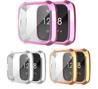 Yikamosi Screen Protector Compatible with Fitbit Versa Lite, Soft TPU Full Coverage Protective Case Cover Compatible with Fitbit Versa Lite,3PC(Pink,Silver,Rose Gold)
