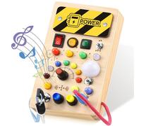 YIKANWEN Montessori Busy Board Da 1-4 Anni, Giocattolo in Legno Con Musica e 10 LED Interruttore Della Luce, Educativo Sensoriale per Neonati e Ragazzi