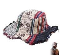 Yikeyuan Patchwork Multicolored Mushroom Hemp Hat with Hidden Pocket Fedorahats, Unique Hat, Adjustable Brim