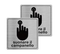 YIKIADA 2 Cartello Suonare il Campanello Adesivo Targhetta in Alluminio Piccola Ideale Sia per l'esterno che per l'interno 9 X 9 CM