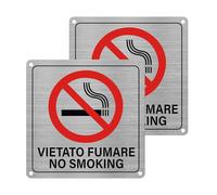YIKIADA 2 Cartello Targa Vietato Fumare Divieto Sicurezza Segnaletica, Segnale Alluminio Autoadesivo 15X 15 CM