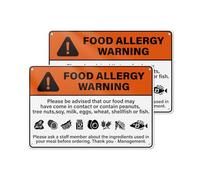 YIKIADA Confezione da 2 cartelli di avvertimento per allergie alimentari, 20,3 x 30,5 cm, impermeabili, antiruggine, in alluminio per la sicurezza alimentare, per ristoranti e cucine