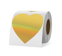 YIKIADA Etichette Dorate Termiche 76 mm a Cuore per Pacchetti 200 Pezzi | Autoadesive, in Vinile, Olografiche, in Rotolo, Impermeabili, Stampa Diretta, per Confezioni e Bomboniere, per Eventi e Feste