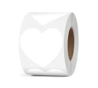 YIKIADA Etichette termiche a cuore bianco in vinile autoadesive da 50 mm, rotolo di adesivi regalo impermeabili per stampante, etichette termiche per logo, codice a barre, anniversario, matrimonio