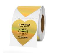 YIKIADA Etichette termiche in vinile con cuore dorato, 50 mm, olografiche, rotolo autoadesivo, impermeabile, adesivi per logo, codice a barre, QR Code, per bambini, ufficio, casa, 200 pezzi