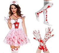 Yiko Costume di Halloween da donna, spaventosa casa stregata di Halloween, atmosfera spaventosa, accessori per la trasformazione, guanti insanguinati, calzini, gonna in tulle a mezza lunghezza