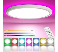 YiLaie Plafoniera LED Soffitto 24W 2200LM,Dimmerabile 3000K-6500K Lampada LED Soffitto RGB Con Telecomando,IP44 Impermeabile Plafoniera Bagno per camere da letto, soggiorni, bagni e camerette, Ø30CM