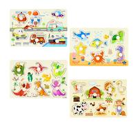YILANJIN Puzzle in Legno 4 Pezzi per Bambini 1-3 Anni, Giocattolo Montessori Educativo con Animali, Trasporti, Dinosauri e Mare, Gioco di Smistamento Abilità Motorie, Regalo Compleanno e Natale