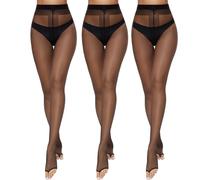 Yilanmy Collant senza dita da donna, 3 paia, 10D, ultra sottili, senza dita dei piedi, calze a punta aperta per sandali, nero, Small