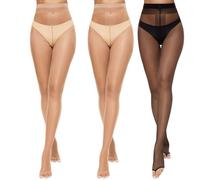Yilanmy Collant velati senza dita 10D Open Toe Collant per le donne Collant a vita alta senza dita dei piedi 3 paia, 2 paia naturali + 1 paio nero, Large