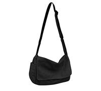 YILCER Borsa a tracolla in tela per donne e uomini, grande borsa a tracolla in tela per scuola, viaggi, casual, quotidiano, nera, 38 cm x 24 cm x 16 cm, Nero