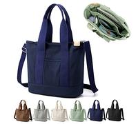 YILCER Borsa tote multi-tasca con cerniera, borsa in tela giapponese fatta a mano con scomparti, borsa multifunzione per donne donne universitarie scuola lavoro viaggi, Blu scuro - Medio, Large