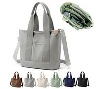 YILCER Borsa tote multi-tasca con cerniera, borsa in tela giapponese fatta a mano con scomparti, borsa multifunzione per donne donne universitarie scuola lavoro viaggi, Grigio - Medio, Large