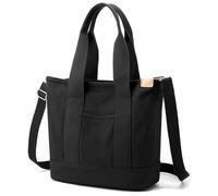 YILCER Borsa tote multi-tasca con cerniera, borsa in tela giapponese fatta a mano con scomparti, borsa multifunzione per donne donne universitarie scuola lavoro viaggi, Nero - Taglia L, Small