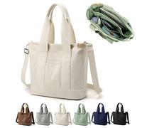 YILCER Borsa tote multi-tasca con cerniera, borsa in tela giapponese fatta a mano con scomparti, borsa multifunzione per donne donne universitarie scuola lavoro viaggi, Bianco - Medio, Large