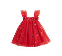 YILEEGOO Abito da Tutu di Natale per Bambina Vestito da Bambina Senza Maniche in Tulle a Strati Piccola Principessa Abiti Natalizi per Bambina Costume di Natale Abito per Festa di Compleanno, Rosso, 2