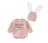 YILEEGOO My First Easter Baby Girl Boy Outfit Neonato Maglia Maglione Pagliaccetto Manica Lunga Pullover Top Felpa Pagliaccetto Cappelli Orecchio Coniglio 2 Pz Neonato Ragazza Vestiti di, rosa, 6-9