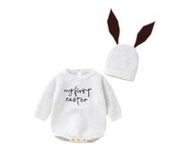 YILEEGOO My First Easter Baby Girl Boy Outfit Neonato Maglia Maglione Pagliaccetto Manica Lunga Pullover Top Felpa Pagliaccetto Cappelli Orecchio Coniglio 2 Pz Neonato Ragazza Vestiti di, bianco, 1