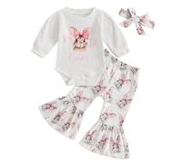 YILEEGOO My First Easter Baby Girl Easter Bunny Outfit camicia a maniche lunghe tutina pagliaccetto campana pantaloni neonato vestiti pasquali 3 6 12 18 mesi, bianco, 12-18 Months