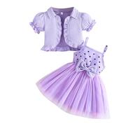 YILEEGOO Vestito da bambina con cardigan, senza maniche, in tulle, tutù, fiocco e sbuffo, giacca a maniche corte, cappotto, set di vestiti autunnali, Amore viola, 9-12 Months