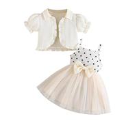 YILEEGOO Vestito da bambina con cardigan, senza maniche, in tulle, tutù, fiocco e sbuffo, giacca a maniche corte, cappotto, set di vestiti autunnali, Amore Albicocca, 12 mesi