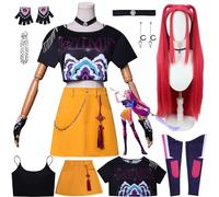 YiLianDa Cosplay Anime KPop Demon Hunters per Donna - Outfit Completo Rumi/Mira/Zoe con Parrucca, Anello e Orecchini - Uniforme per Halloween, Carnevale, Feste a Tema e Gioco di Ruolo
