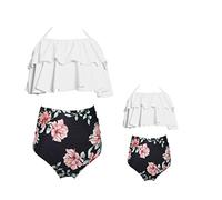 YiLianDaD Completo Bikini per Mamma e Figlia Capestro Costume da Bagno a Vita Alta Due Pezzi Costumi da Bagno di Fiori Stampa Bianca