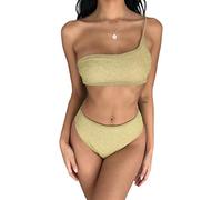 YiLianDaD Sexy Bikini Set Donna Monospalla Costume da Bagno Imbottito Bikini Spiaggia Glitter Costumi da Bagno Due Pezzi Oro