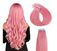 YILITE Extension adesive per capelli veri, 40 cm, 10 pezzi, confezione da 25 g, capelli veri, invisibili, effetto seta, naturale, extension (45 cm, rosa caldo)