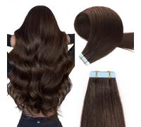 YILITE Extension adesive per capelli veri, colore marrone scuro, 60 cm, 20 pezzi/confezione da 50 g, extension in capelli veri, invisibili, setosi, naturali, extension (60 cm, #2 marrone scuro)
