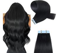 YILITE Extension adesive per capelli veri, colore nero, 65 cm, 20 pezzi/confezione da 60 g, in capelli veri, invisibili e setosi (65 cm, #1 Jet Black)