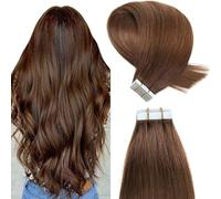 YILITE Extension adesive per capelli veri, medie, 65 cm, 20 pezzi/confezione da 60 g, capelli veri, invisibili, setosi, naturali, extension (65 cm, #4 marrone medio)