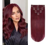 YILITE Extension con clip in capelli veri, 35 cm, 100% capelli umani, clip da 14 pollici, 8 pezzi da 110 g, invisibili, lisce, doppie cuciture (35 cm, colore bordeaux)