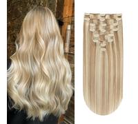 YILITE Extension con clip in capelli veri, 50 cm, 100% capelli umani, clip da 20 pollici, 8 pezzi da 120 g, invisibili, lisce, da agganciare ai capelli umani con doppia cucitura (50 cm #P18/613)