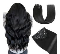 YILITE Extension con clip in capelli veri, 55 cm, 100% capelli umani, clip da 22 pollici, 8 pezzi da 120 g, invisibili, lisce, doppie cuciture (55 cm, #1 nero)