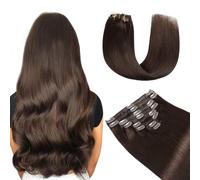 Yilite Extension per capelli con clip, 56 cm, 120 g, 8 pezzi, veri umani, setosi naturali, doppia trama, marrone scuro